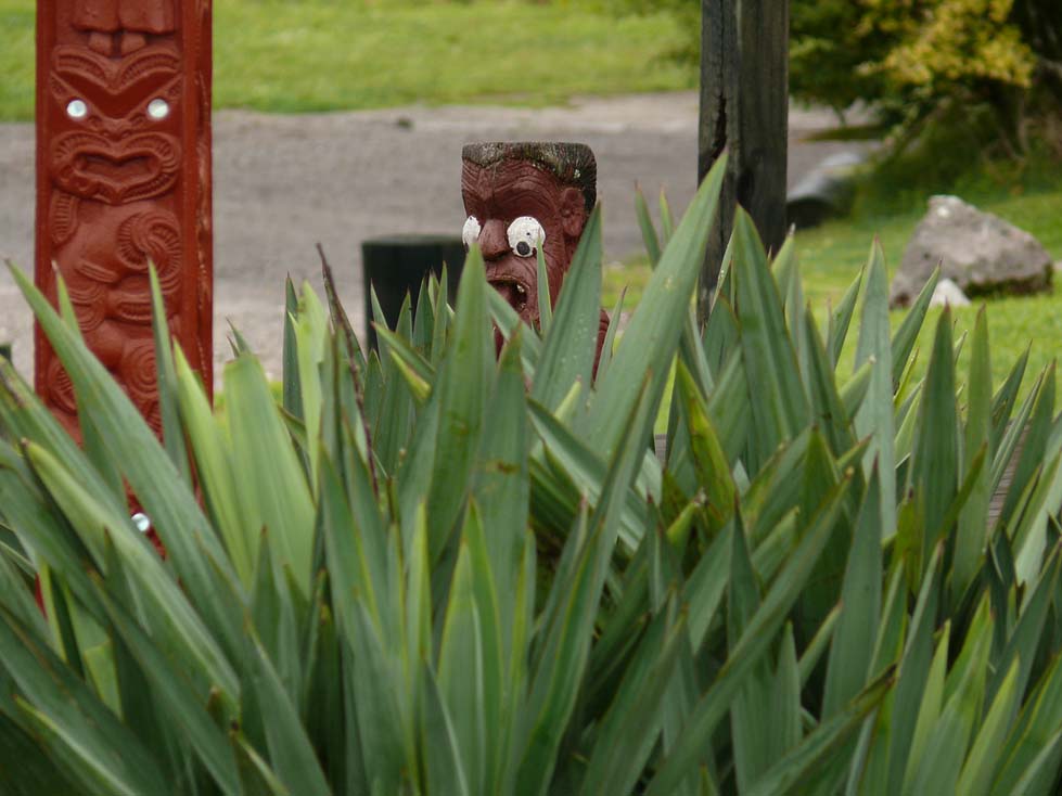 Maori-Holzmasken im Dorf (c) Conny Glasl