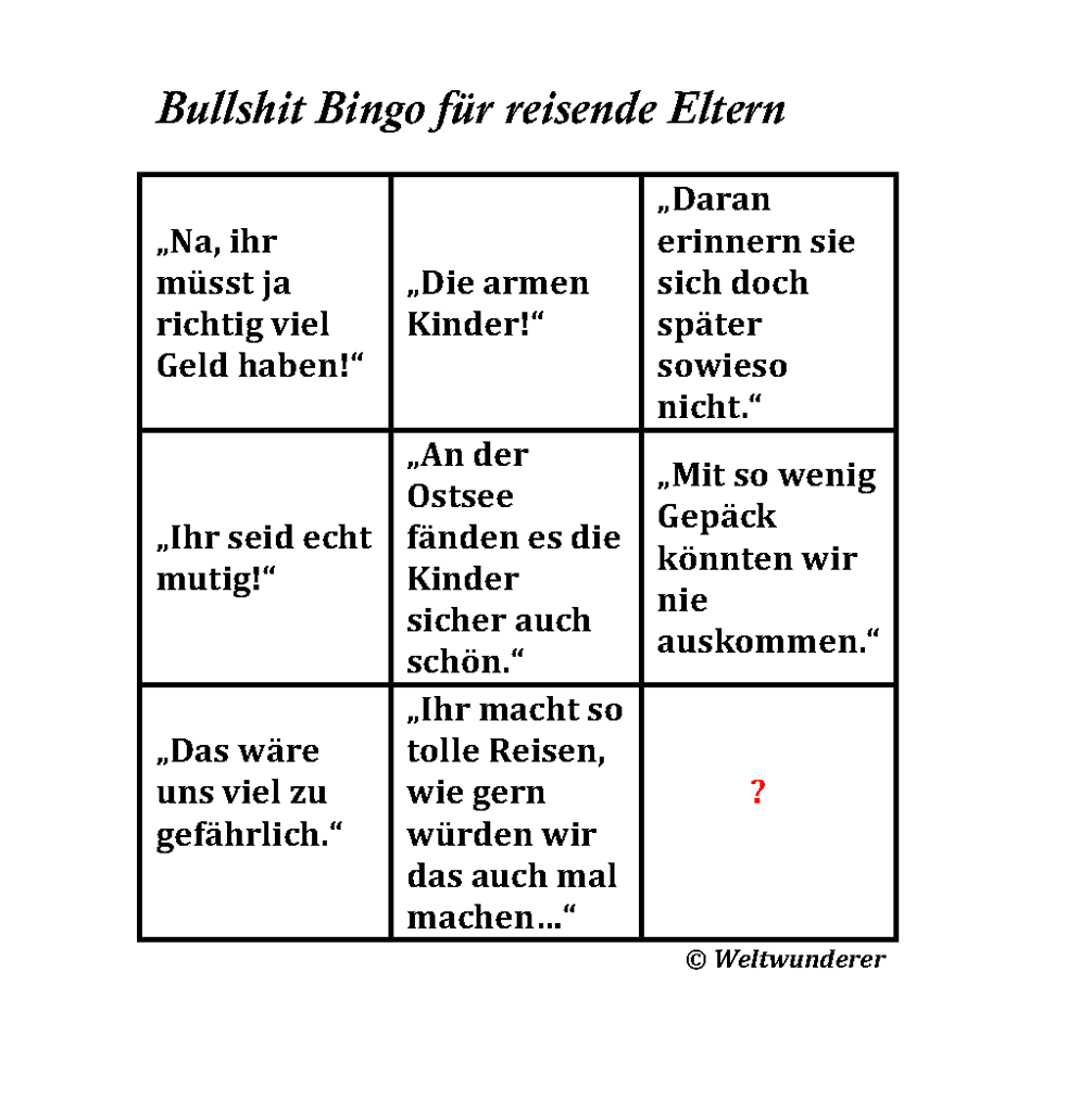 Bullshit Bingo für reisende Eltern