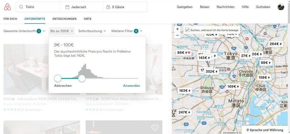 Airbnb in Tokio suchen