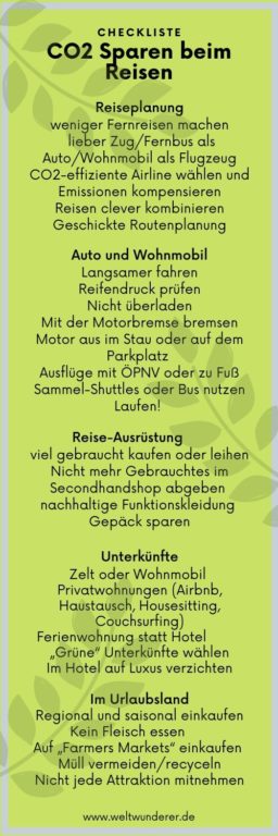 Checkliste CO2 sparen auf Reisen