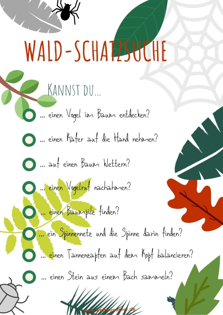 Waldspaziergang mit Kindern 3 Spielideen als Druckvorlagen