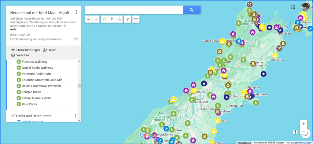 West Coast Neuseeland: was ihr hier mit Kindern erleben könnt 81 Neuseeland mit Kind Karte Westcoast Südinsel