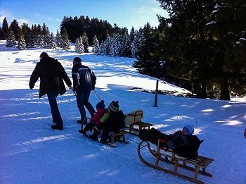 Schlitten fahren in der Alpenarena Hochhäderich im Bregenzerwald