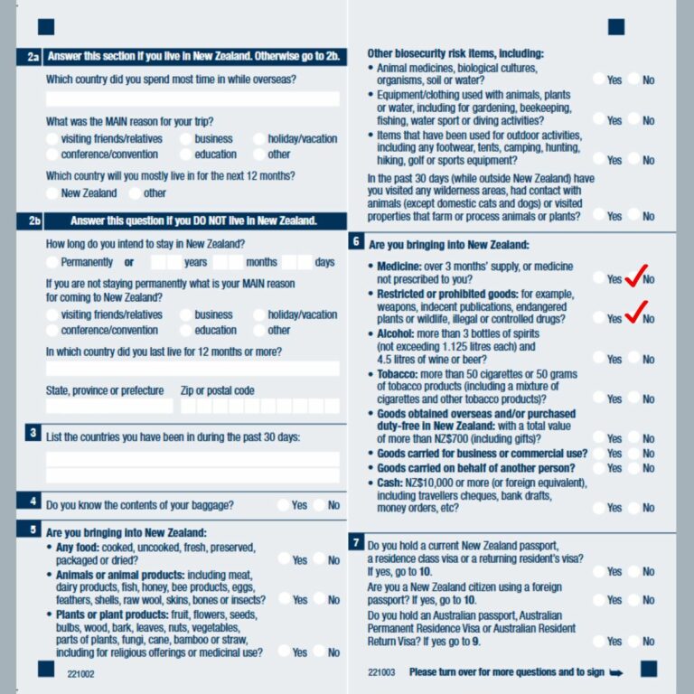 Arrival Card New Zealand 2022