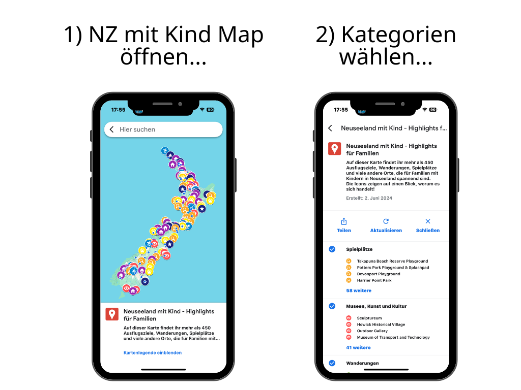 Neuseeland mit Kind Karte Anleitung